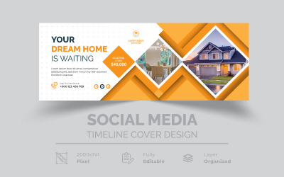 Votre maison de rêve orange jaune noir couverture de médias sociaux immobiliers élégants et créatifs