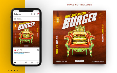 Conception de modèle de bannière de publication de médias sociaux de restaurant de nourriture de hamburger