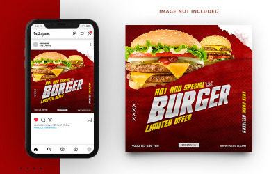 Delicious Burger Restaurant Food Media społecznościowe Szablon banera postu na Instagram