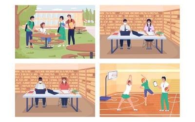 Ensemble d&amp;#39;illustrations vectorielles de couleur plate pour les activités scolaires