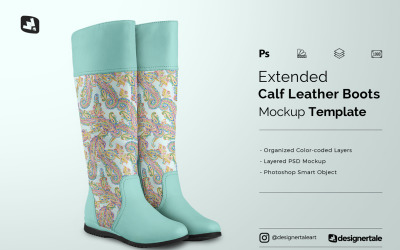Extended Calf Leather Boots Mockup