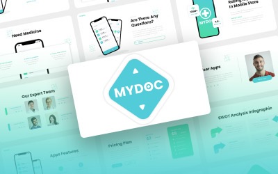 Mydoc - Mobilní aplikace konzultanta ve zdravotnictví a šablona SAAS PowerPoint
