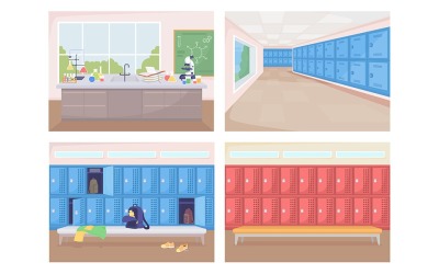 Schulzimmer flache Farbvektor-Illustrationsset