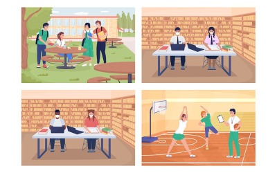 Set di illustrazioni vettoriali a colori piatti per attività scolastiche