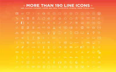 Collection d&amp;#39;icônes de 190 lignes | IA, EPS | Facile à modifier|