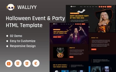 Walliyy - HTML-шаблон целевой страницы для мероприятий и вечеринок на Хэллоуин