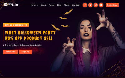 Walliyy – HTML5-шаблон цільової сторінки заходу та вечірки на Хелловін