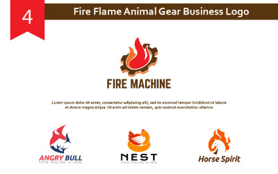 4 Fire Flame Animal Gear Logo d&amp;#39;entreprise