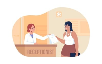 Illustrazione isolata del vettore 2D della receptionist dell&amp;#39;ospedale e della donna