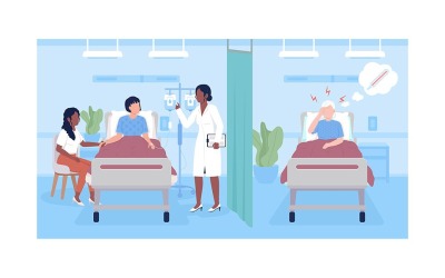 Médecin visitant des patients à l&amp;#39;illustration vectorielle de couleur plate de l&amp;#39;hôpital