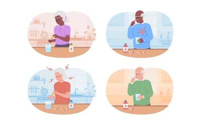 Medicação para pacientes idosos conjunto de ilustrações isoladas em vetor 2D