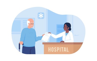 Starší muž navštěvující nemocnici 2D vektorové ilustrace izolované