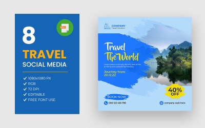 Ensemble de conception de publications sur les médias sociaux de voyage touristique