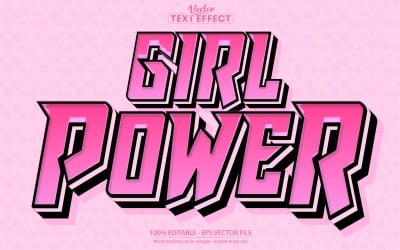 Girl Power - bewerkbaar teksteffect, roze en cartoon-tekststijl, grafische illustratie