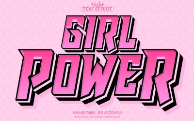 Girl Power - edytowalny efekt tekstowy, różowy i kreskówkowy styl tekstu, ilustracja graficzna
