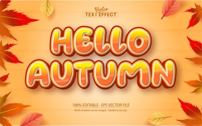 Hallo herfst - bewerkbaar teksteffect, komische en cartoon-tekststijl, grafische illustratie