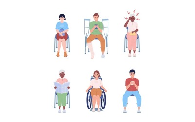 Conjunto de caracteres vectoriales de color semiplano de personas sentadas