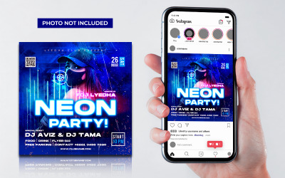 Neon Club Dj Party Flyer Post w mediach społecznościowych i baner internetowy