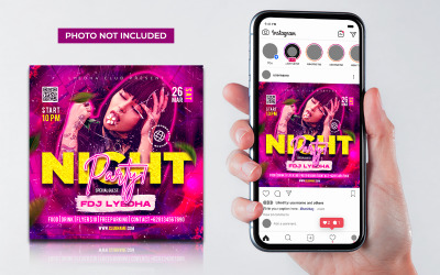 Publicação de mídia social de panfleto de festa de DJ de clube roxo e modelo de banner da web