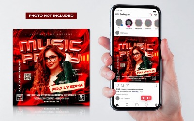Club de musique rouge et noir Dj Party Flyer Médias sociaux