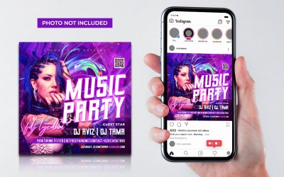 Purple Neon Club Dj Party Flyer Redes sociales
