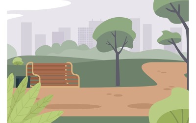 Parque de la ciudad verde en la ilustración de vector de color plano de verano