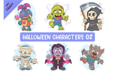 Bundle of Halloween Characters 02. Clipart.