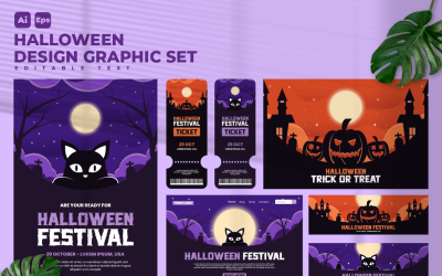 Conjunto gráfico de design de Halloween V10