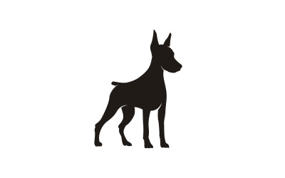 Álló doberman pinscher kutya sziluettje, amely alkalmas logótervezésre