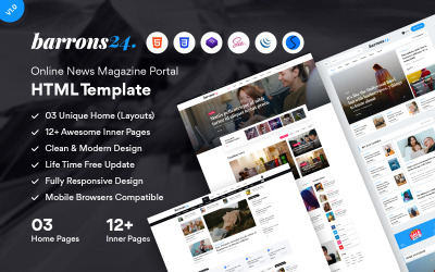 Barrons24 - Modelo HTML de Notícias e Revistas