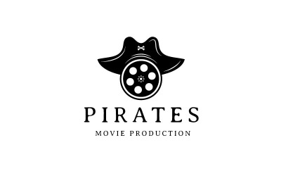 Chapéu de piratas com carretel de filme para design de logotipo de produção de filme