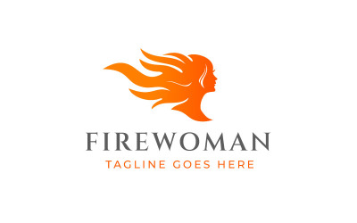 Testa di donna con modello di progettazione di logo di fiamma di fuoco