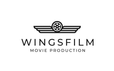 Крылья и кинолента для шаблона дизайна логотипа кинопроизводства
