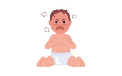 Angry baby boy with red face semi flat color vector character