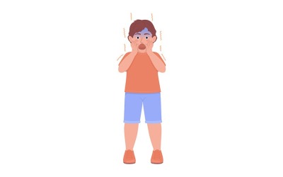 Little boy screaming in fear semi flat color vector character