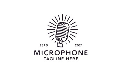 Modèle de conception de logo de microphone hipster vintage