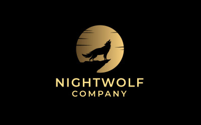 Plantilla de diseño de logotipo de lobo aullando en la noche