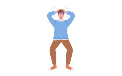 Stressad man griper huvudet semi platt färg vektor karaktär