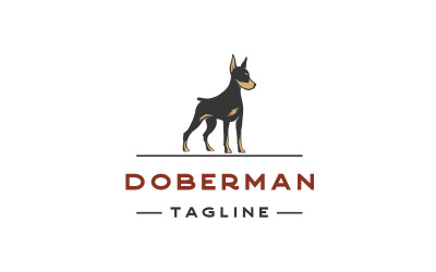 Modello di progettazione del logo del cane Doberman in piedi con silhouette retrò vintage