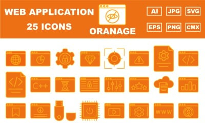 25 高级 Web 和应用程序橙色图标包