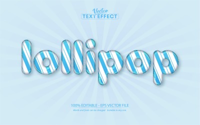 Lollipop - bewerkbaar teksteffect, komische en blauwe cartoon-tekststijl, grafische illustratie