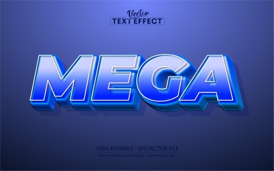 Mega - bewerkbaar teksteffect, komische en blauwe cartoon-tekststijl, grafische illustratie