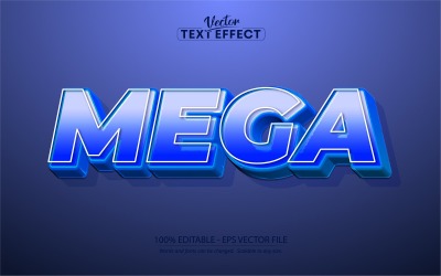 Mega: efecto de texto editable, estilo de texto de dibujos animados azul y cómic, ilustración gráfica