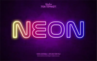 Neon - edytowalny efekt tekstowy, błyszczący kolorowy neonowy styl tekstu, ilustracja graficzna