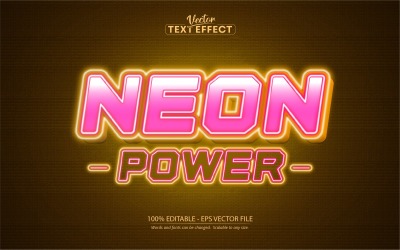 Neon Power - Efeito de texto editável, estilo de texto de luz de néon brilhante, ilustração gráfica