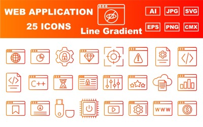 25 Pacote de ícones de gradiente de linha de aplicativo e web premium