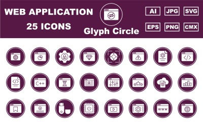 25 Premium pakiet ikon internetowych i aplikacji Glyph Circle