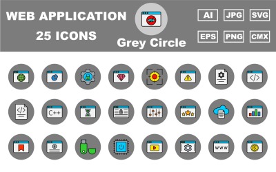 25 Premium Web and Application Gray Circle Icon Pack