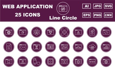 25 Premium-Web- und Anwendungslinien-Kreis-Icon-Paket