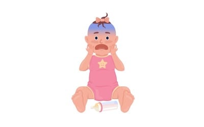 Scared baby girl with bottle semi flat color vector character